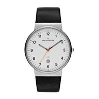 skagen mens steel black strap white dial with date watch skw6024