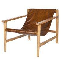 SLING RECLINER ARMCHAIR in Brown Leather & Wood