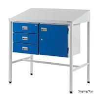 Sloping Top Workstation, Triple Drawer and Cupboard 1060mm H x 460mm D