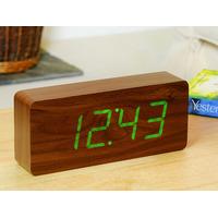 Slab Walnut Click Clock LED Green