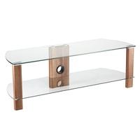 Sligo Glass LCD TV Stand In Clear And Walnut With Undershelf