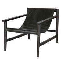 SLING RECLINER ARMCHAIR in Black Leather & Wood