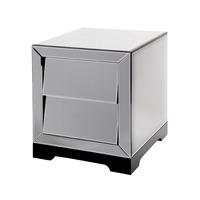 Slant Mirrored Glass 2 Drawer Bedside Cabinet