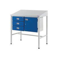 SLOPING TOP TEAMLEADER WORKSTATION WITH TRIPLE DRAWER & CUPBOARD 1060.1000.460