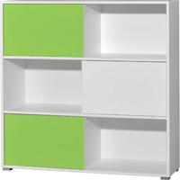 Slide Shelving Unit In White And Green With 3 Sliding Door