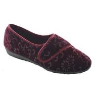 Slumberzzz Ladies Easy Open & Close Velour Full Slipper Deep Red 4 UK