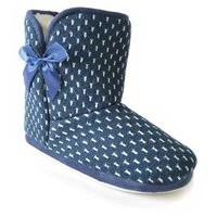 slumberzzz ladies knitted ribbon detailed warm fleece lined boot slipp ...