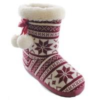 slumberzzz ladies fairisle knit pom pom warm fur lined slipper boot ft ...