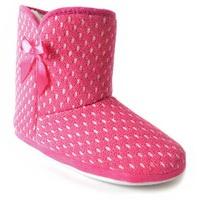 slumberzzz ladies knitted ribbon detailed warm fleece lined boot slipp ...