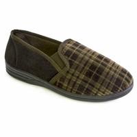 SlumberzzZ Mens Plaid Check Design Soft Velour Lined Classic Fullback Slippers