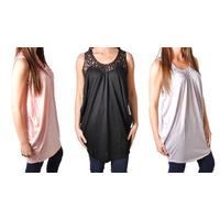 sleeveless cocoon shape tunic with mesh detail 3 colours 3 sizes