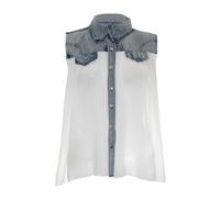 Sleeveless Denim Mix Shirt