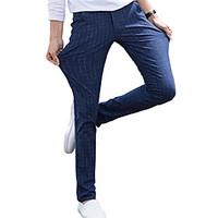 Slim Chinos Pants, Going out Casual/Daily Holiday Vintage Street chic Plaid Mid Rise Zipper Cotton Polyester Micro-elastic All Seasons