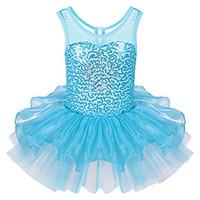 Sleeveless Toddler Girl\'s Bright Sequined Ballet Tutus Dresses with Ruffle Skirt Light Blue