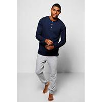 Sleeve Henley With Lounge Joggers - navy