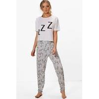 Sleeping Pug Crop & Legging PJs - grey