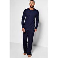 Sleeve Grandad Collar PJ Set - navy