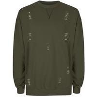 Slash Destroyed Ripped Front Sweatshirt in Dark Khaki