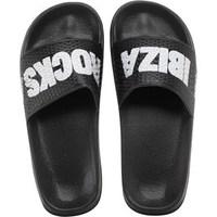 Slydes Womens Ibiza Rocks Logo Slider Sandals Black