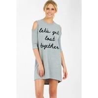 SLOGAN COLD SHOULDER SWEAT DREESS