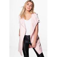sleeveless wool look belted coat pink
