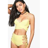 Slinky Bralet & Lace Up Hotpant Co-Ord Set - yellow
