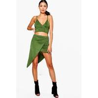 Slinky Wrap Skirt Bralet Co-Ord - olive