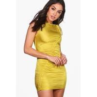 slinky ruched bodycon dress chartreuse