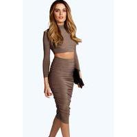 Slinky Ruched Midi Skirt - mocha