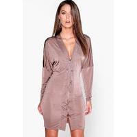 Slinky Lace Up Batwing Bodycon Dress - bronze