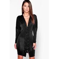 Slinky Lace Up Batwing Bodycon Dress - black