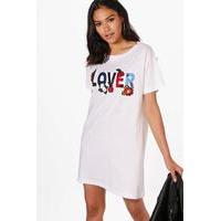 slogan embroidery t shirt dress white