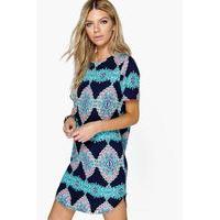 Sleeveless Printed Shift Dress - navy