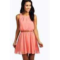 Sleeveless Chiffon Belted Skater Dress - blush