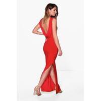slinky cowl back detail maxi dress red
