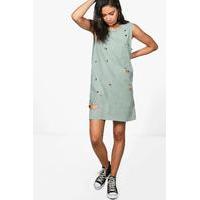 Sleeveless Distressed T-Shirt Dress - sage