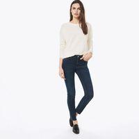 Slim High Waist Satin Jeans - Dark Blue Worn In