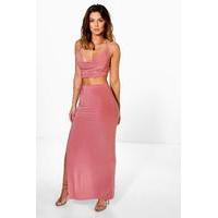 Slinky Cowl Tie Top And Maxi Skirt Co-Ord - antique rose