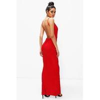Slinky Wrap Top Open Back Maxi Dress - red