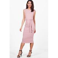 Sleeveless Pleat Front Tailored Midi Dress - rose
