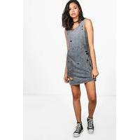 Sleeveless Distressed T-Shirt Dress - black