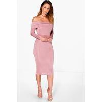 Slinky Oversized Off The Shoulder Midi Dress - rose