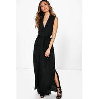 Sleeveless Belted Maxi Dress - black