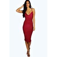 Slinky Strappy Cowl Front Bodycon Dress - berry