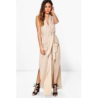 Sleeveless Belted Maxi Dress - stone