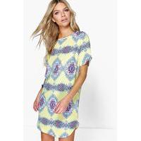 sleeveless printed shift dress yellow