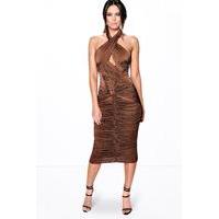 Slinky Rouched Panel Detail Midi Dress - chocolate