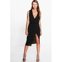 Slinky Drape & Wrap Skirt Midi Dress - black