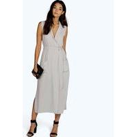 Sleeveless Belted Midi Shirt Dress - grey