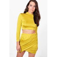 Slinky Wrap Mini Skirt Co-Ord Set - chartreuse